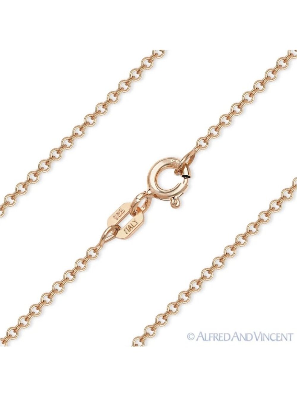 Round Rolo Cable Link Chain Necklace in 925 Sterling Silver w/ 14k Rose Gold 20"